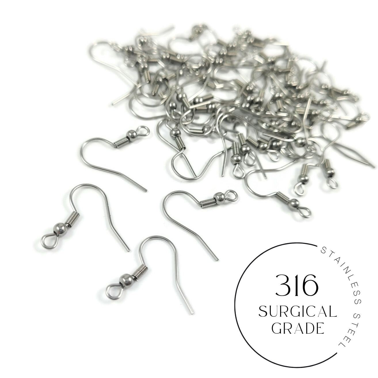 Surgical stainless steel earring hooks 50 pcs (25 pairs) Tarnish free hypoallergenic jewelry findings