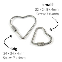 Heart carabiner, Stainless steel clasp, Charm or connector necklace making, Bottle clip & key fob findings