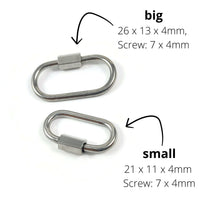 Oval carabiner, Stainless steel clasp, Charm or connector necklace making, Bottle clip & key fob findings