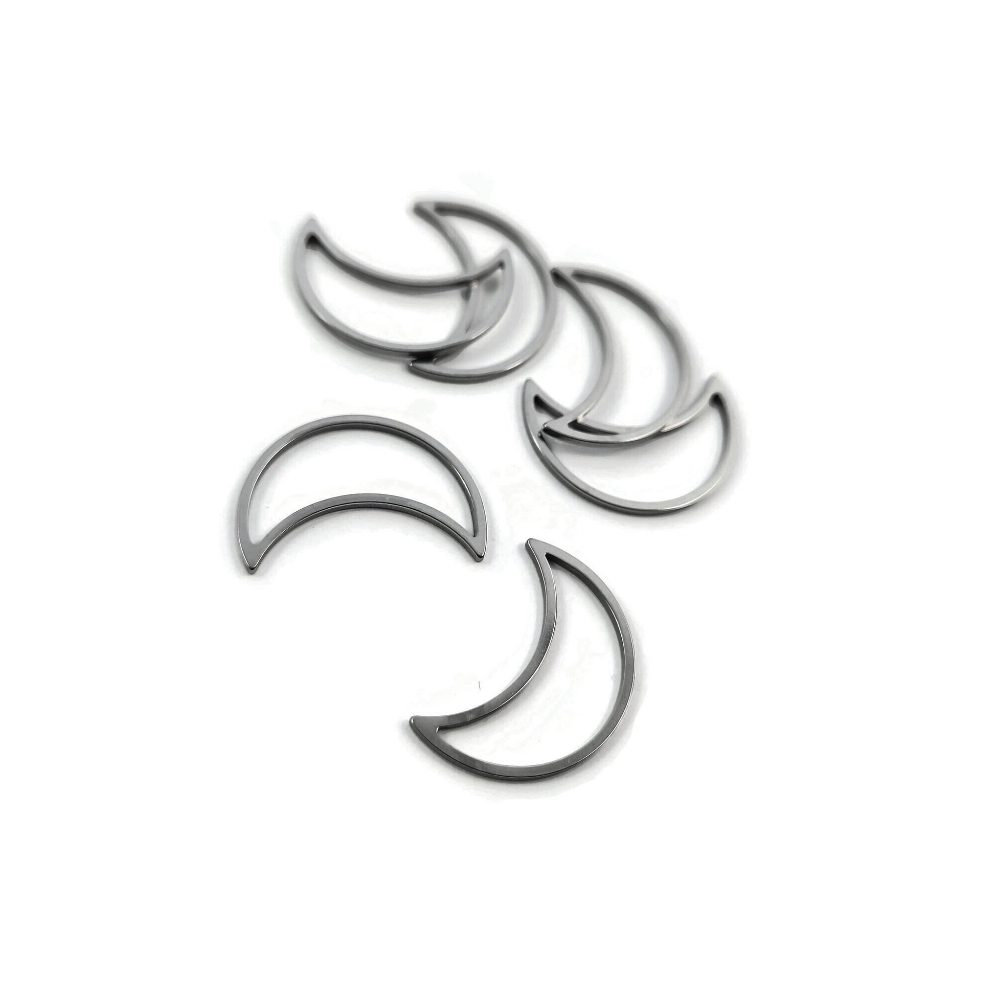 5 moon connector charms, Stainless steel links, Crescent moon pendants for jewelry making