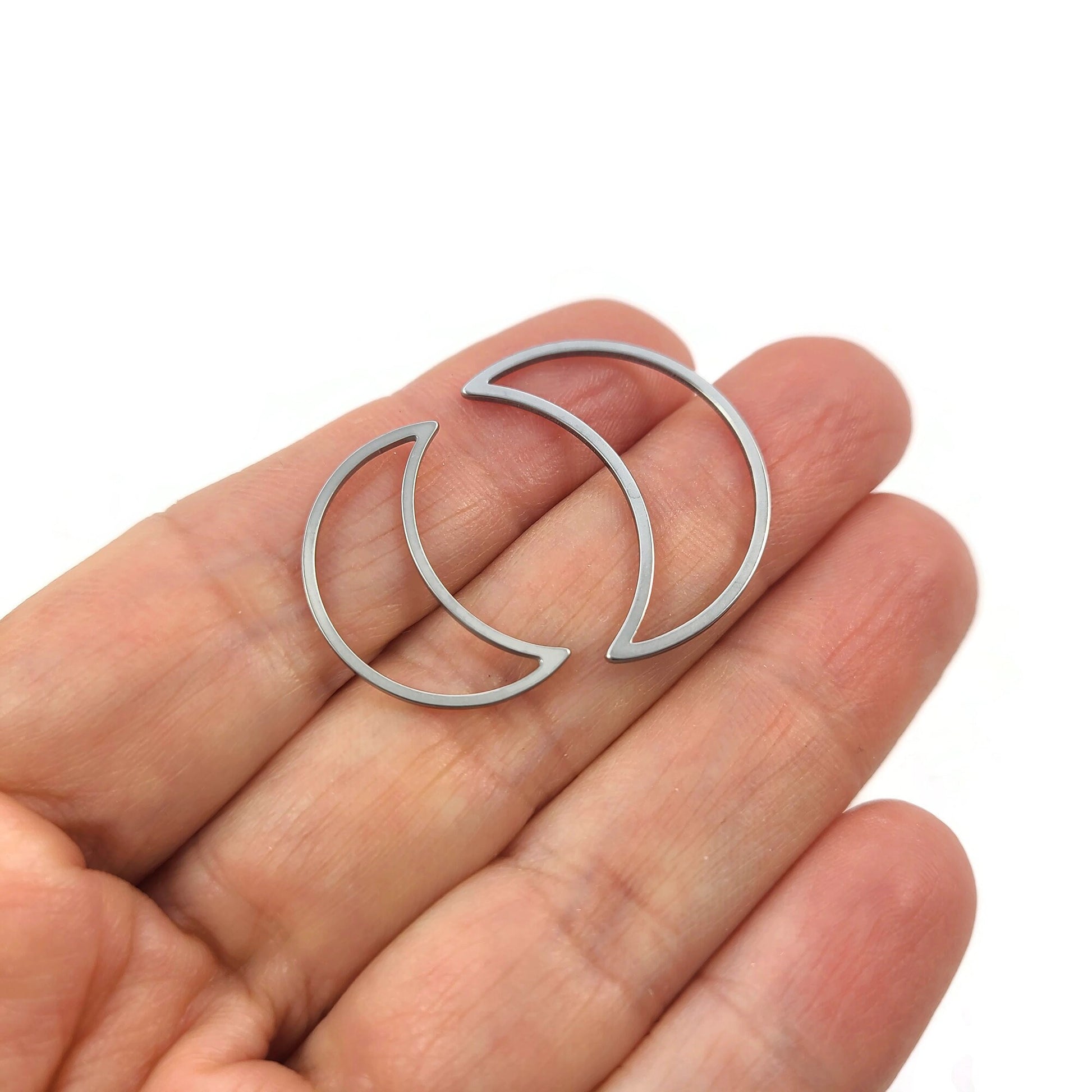 5 moon connector charms, Stainless steel links, Crescent moon pendants for jewelry making