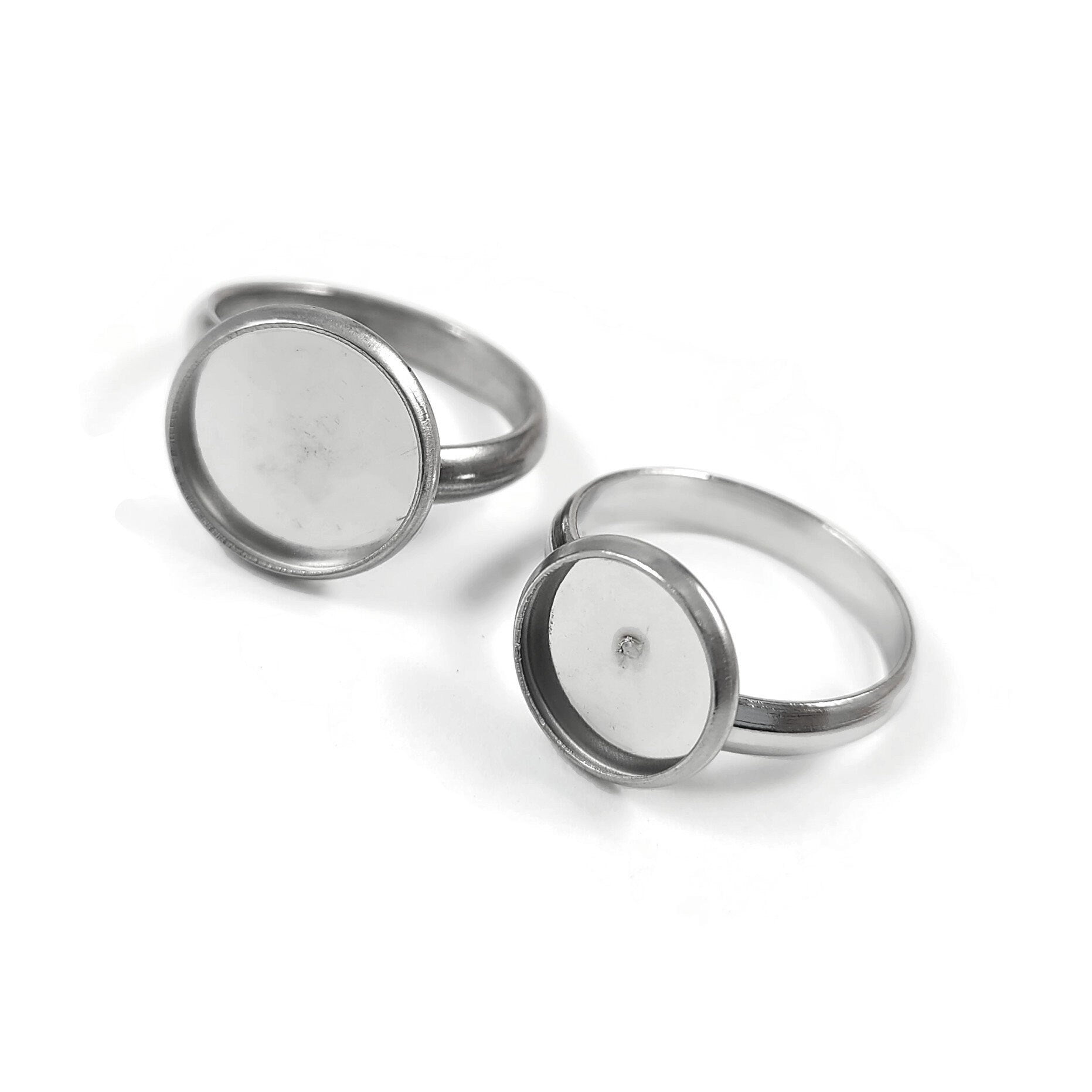 Stainless steel adjustable rings round cabochon settings (fits 10mm 12mm dia.) Hypoallergenic jewelry findings