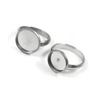 Stainless steel adjustable rings round cabochon settings (fits 10mm 12mm dia.) Hypoallergenic jewelry findings