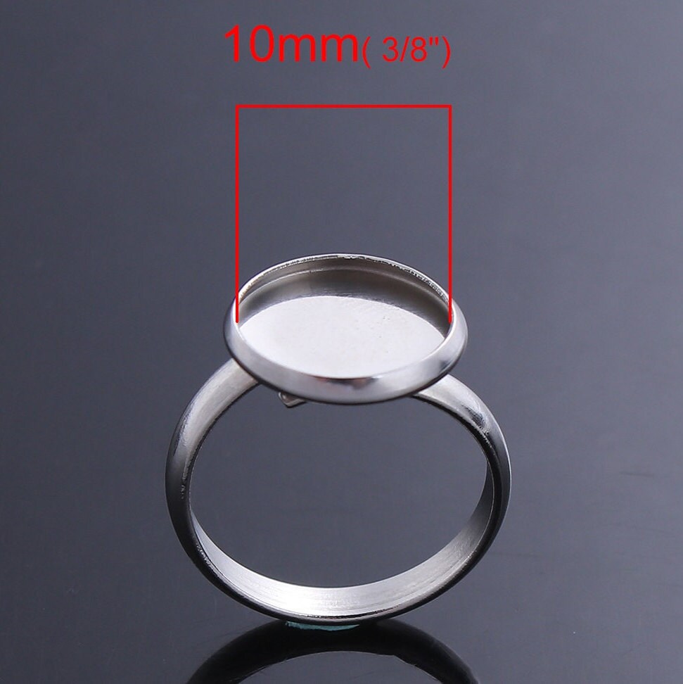 Stainless steel adjustable rings round cabochon settings (fits 10mm 12mm dia.) Hypoallergenic jewelry findings