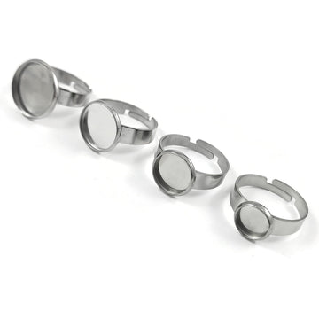 Stainless steel adjustable rings round cabochon settings (fits 8mm, 10mm, 12mm, 14mm) Hypoallergenic jewelry findings