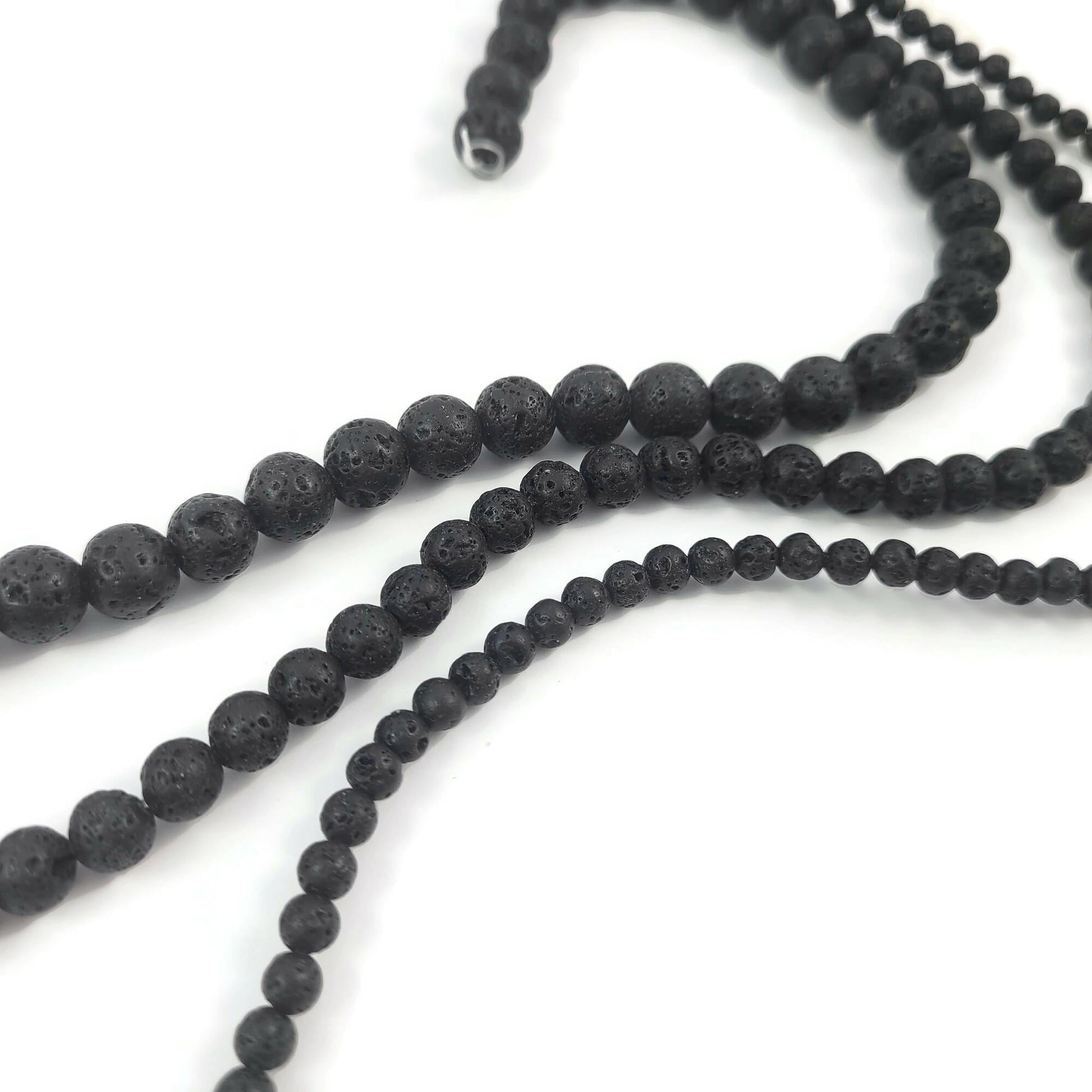 Natural black lava beads, Round volcanic rock 4mm, 6mm, 8mm, Bracelet and jewelry making