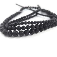 Natural black lava beads, Round volcanic rock 4mm, 6mm, 8mm, Bracelet and jewelry making