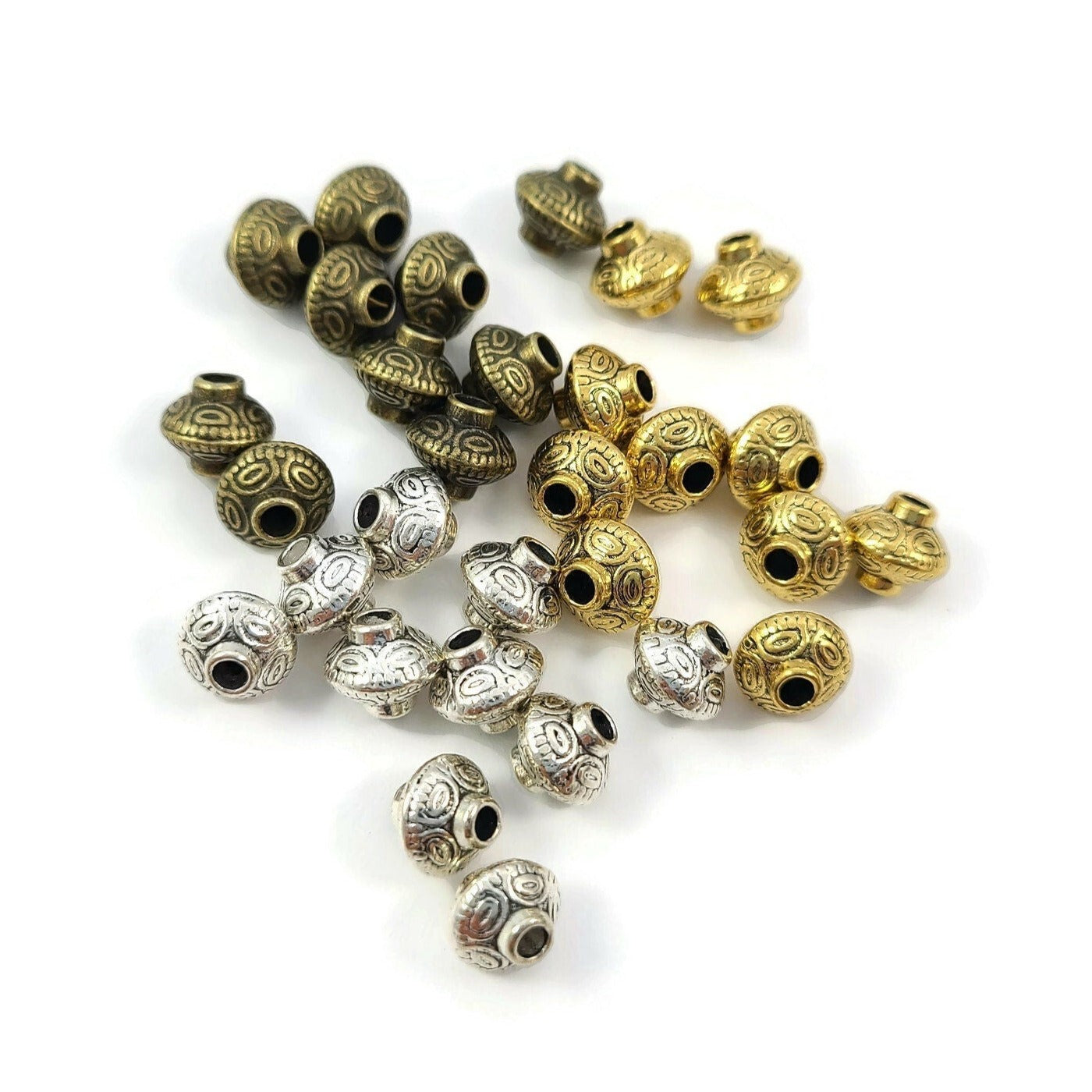 10 Tibetan bicone spacer beads 6mm - Nickel, lead, and cadmium free - Gold, Silver, Bronze