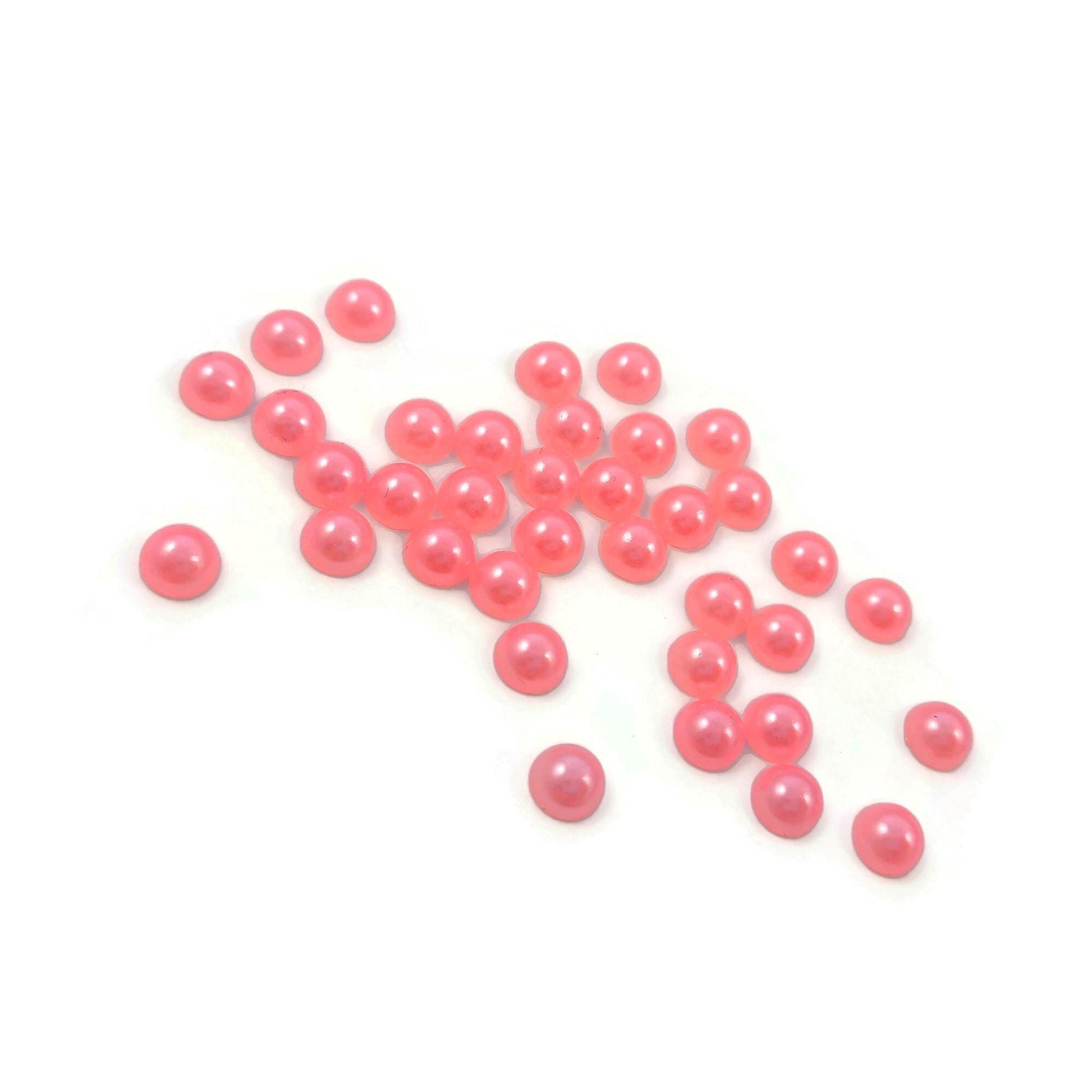 50 pearl cabochons, Half round, Pink, 6mm, Plastic beads for jewelry making