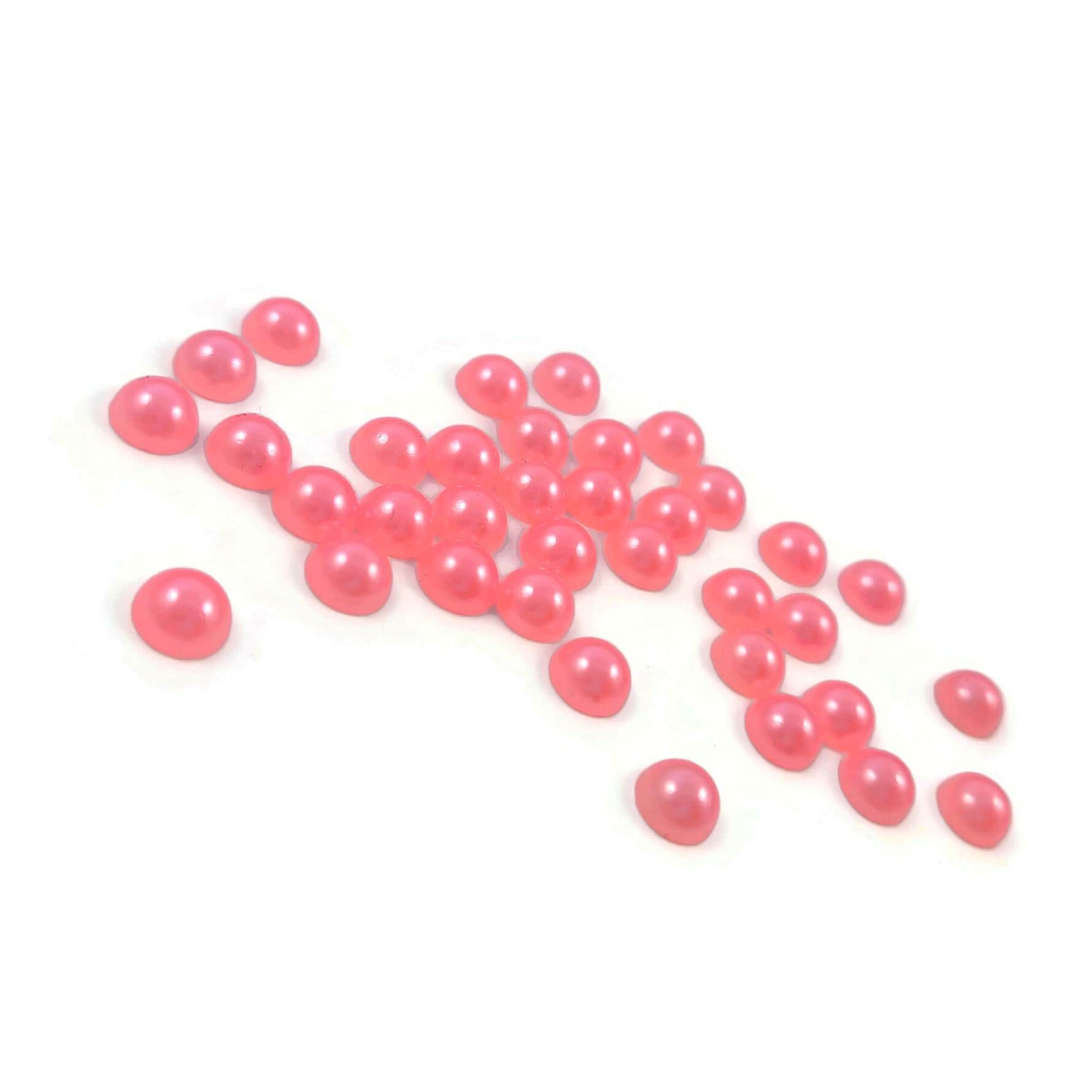 50 pearl cabochons, Half round, Pink, 6mm, Plastic beads for jewelry making