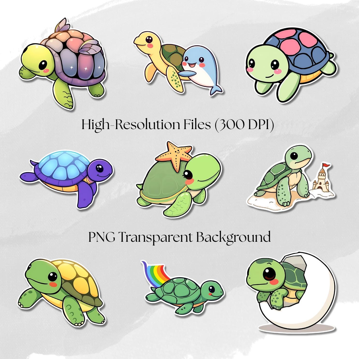 Kawaii Turtle Sticker Bundle, 12 Adorable Printable PNG Sea Animal Stickers, Digital Download, Print and Cut Cricut, Scrapbooking & Planners