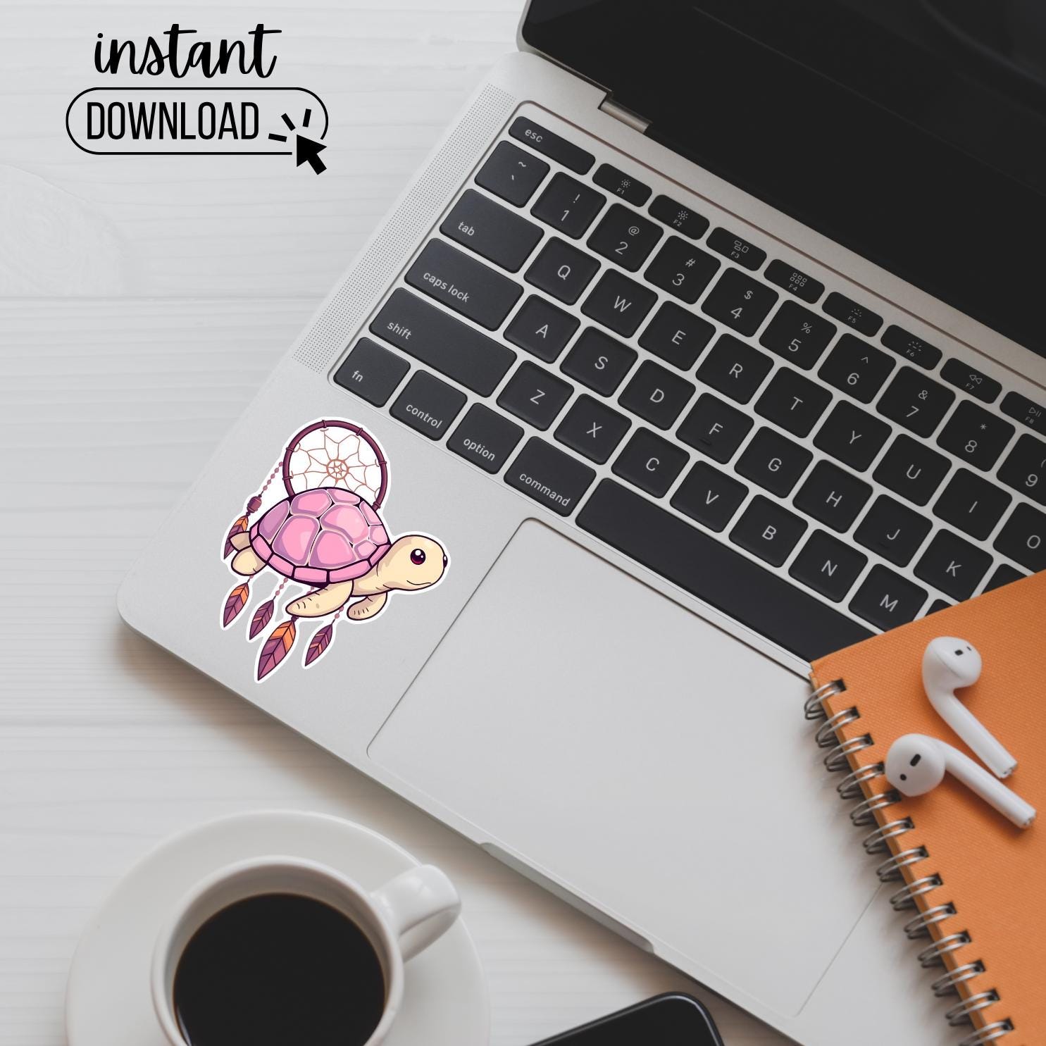 Kawaii Turtle Sticker Bundle, 12 Adorable Printable PNG Sea Animal Stickers, Digital Download, Print and Cut Cricut, Scrapbooking & Planners