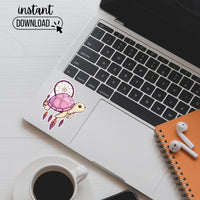 Kawaii Turtle Sticker Bundle, 12 Adorable Printable PNG Sea Animal Stickers, Digital Download, Print and Cut Cricut, Scrapbooking & Planners