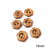 6 Flower shape wooden buttons, 15mm, 20mm, 25mm, Natural sewing and crafting supplies