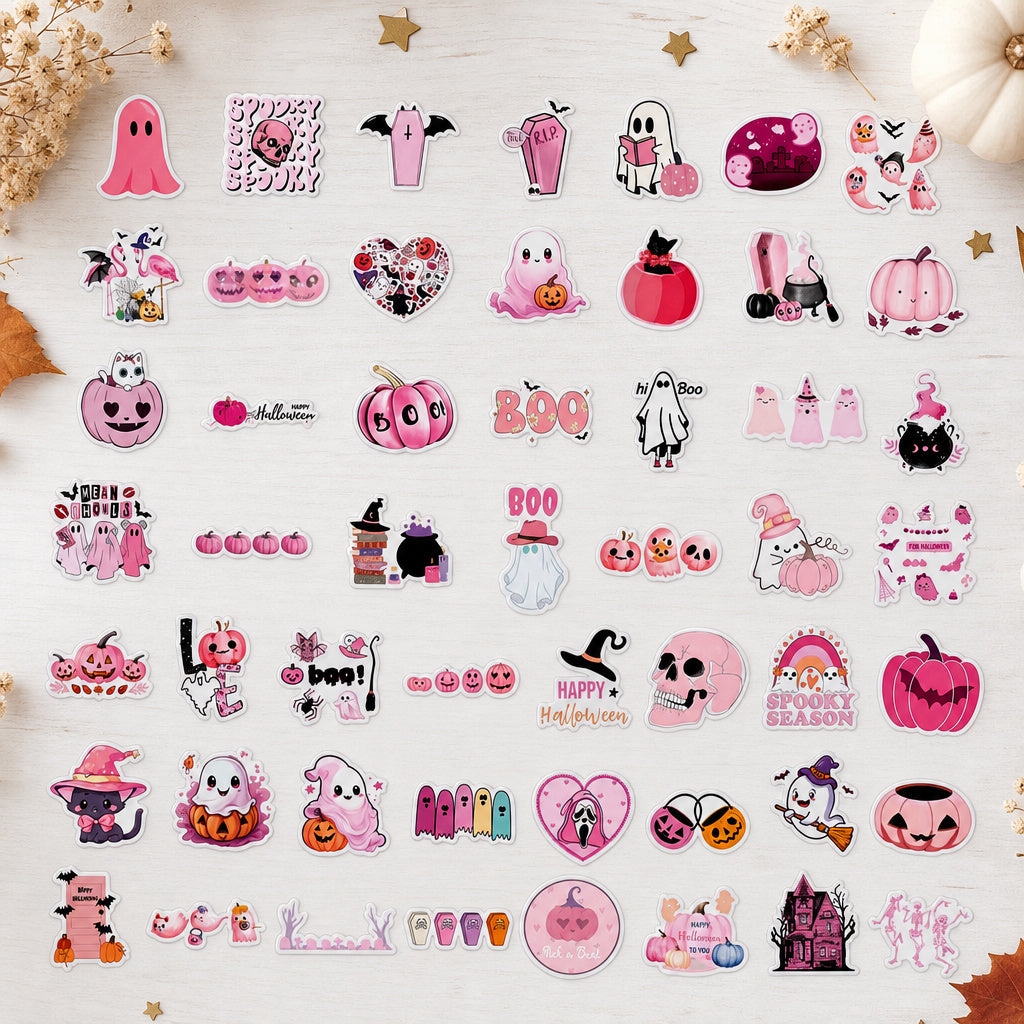 50 pink halloween vinyl sticker pack