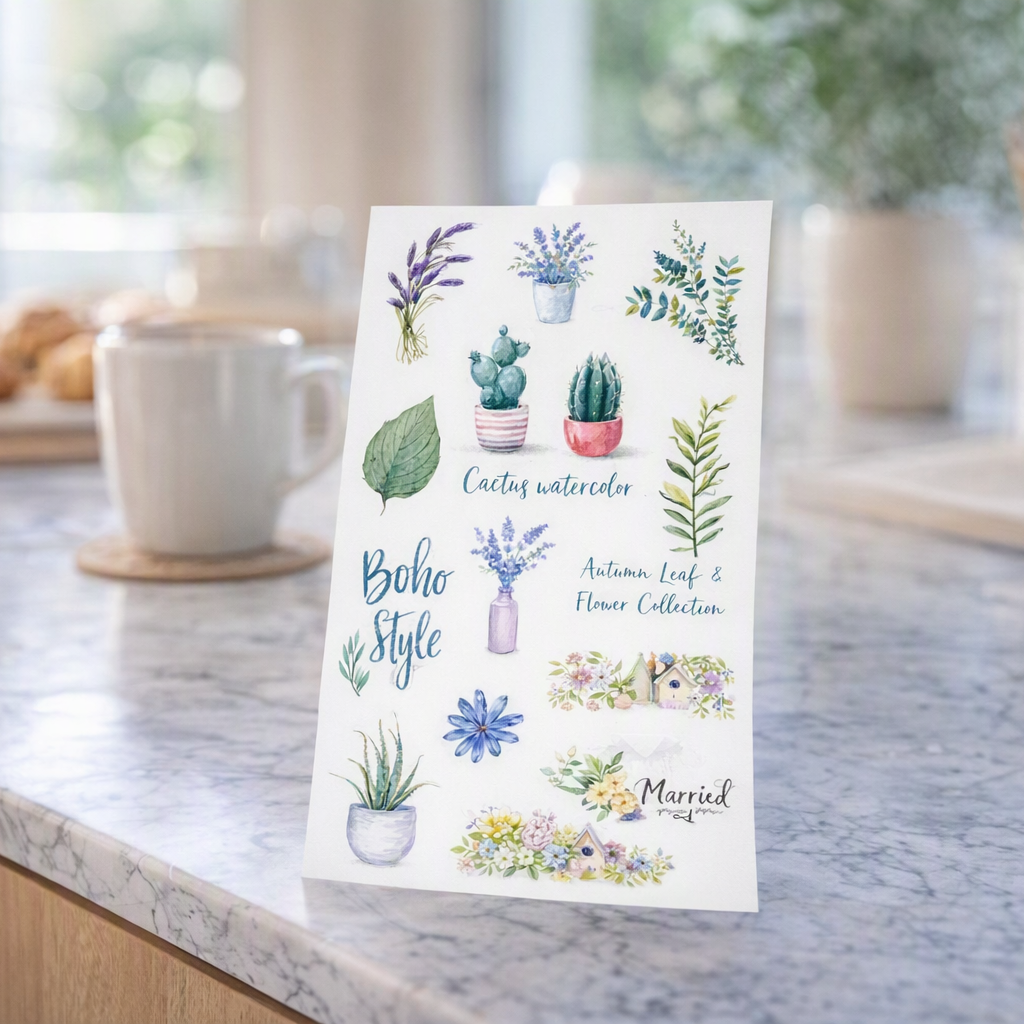 Plants and cute animals sticker set - 6 sheets