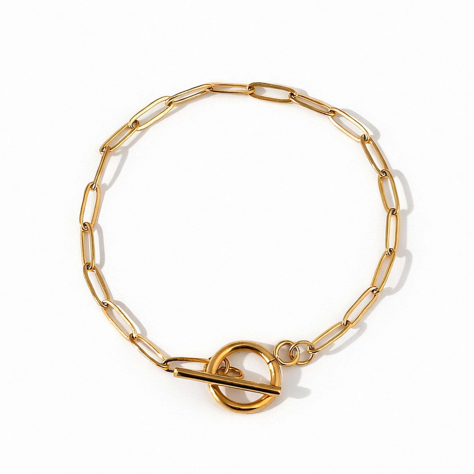 1 Stainless steel gold paperclip chain bracelet, Toggle clasp