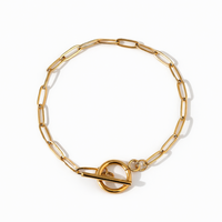 1 Stainless steel gold paperclip chain bracelet, Toggle clasp