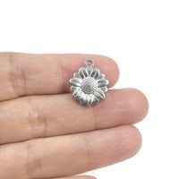1 breloque tournesol 15mm en acier inoxydable