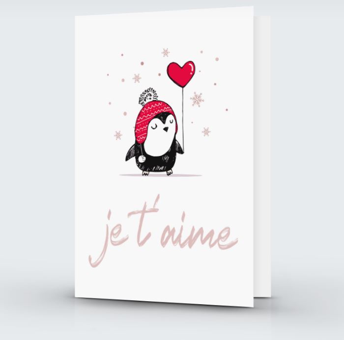 Carte JE T'AIME pingouin - Carte de St-Valentin à imprimer - Téléchargement instantané