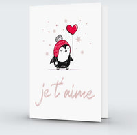 Carte JE T'AIME pingouin - Carte de St-Valentin à imprimer - Téléchargement instantané