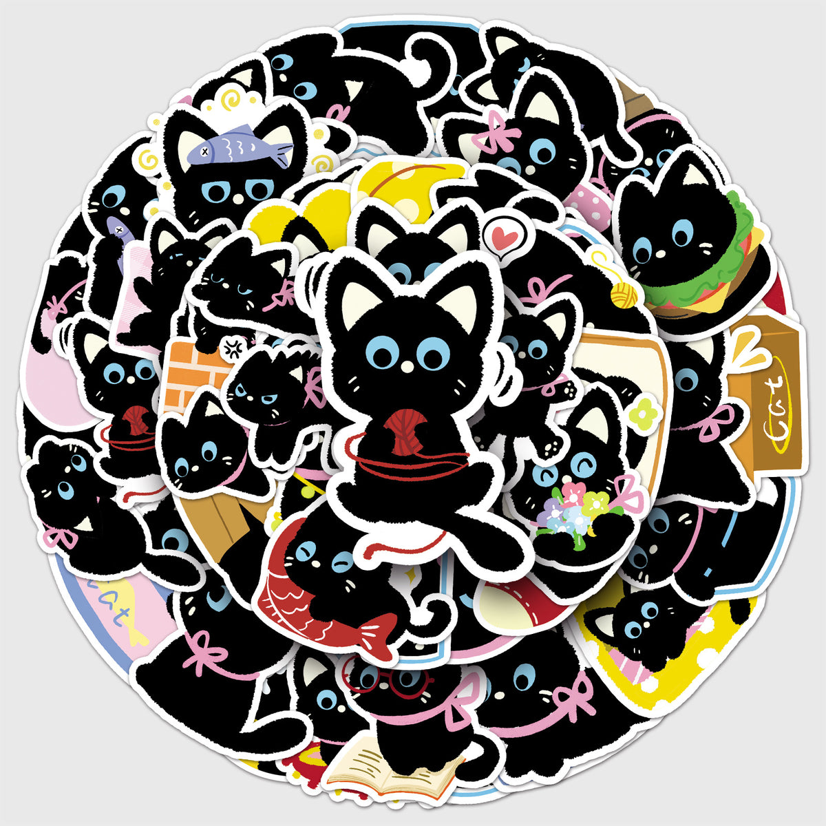 50 cute black cat vinyl sticker pack