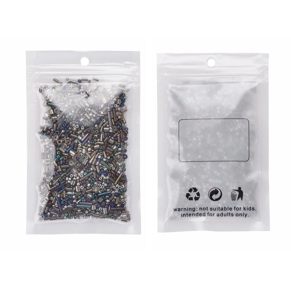 Grey glass seed bead grab bag, Mixed shapes