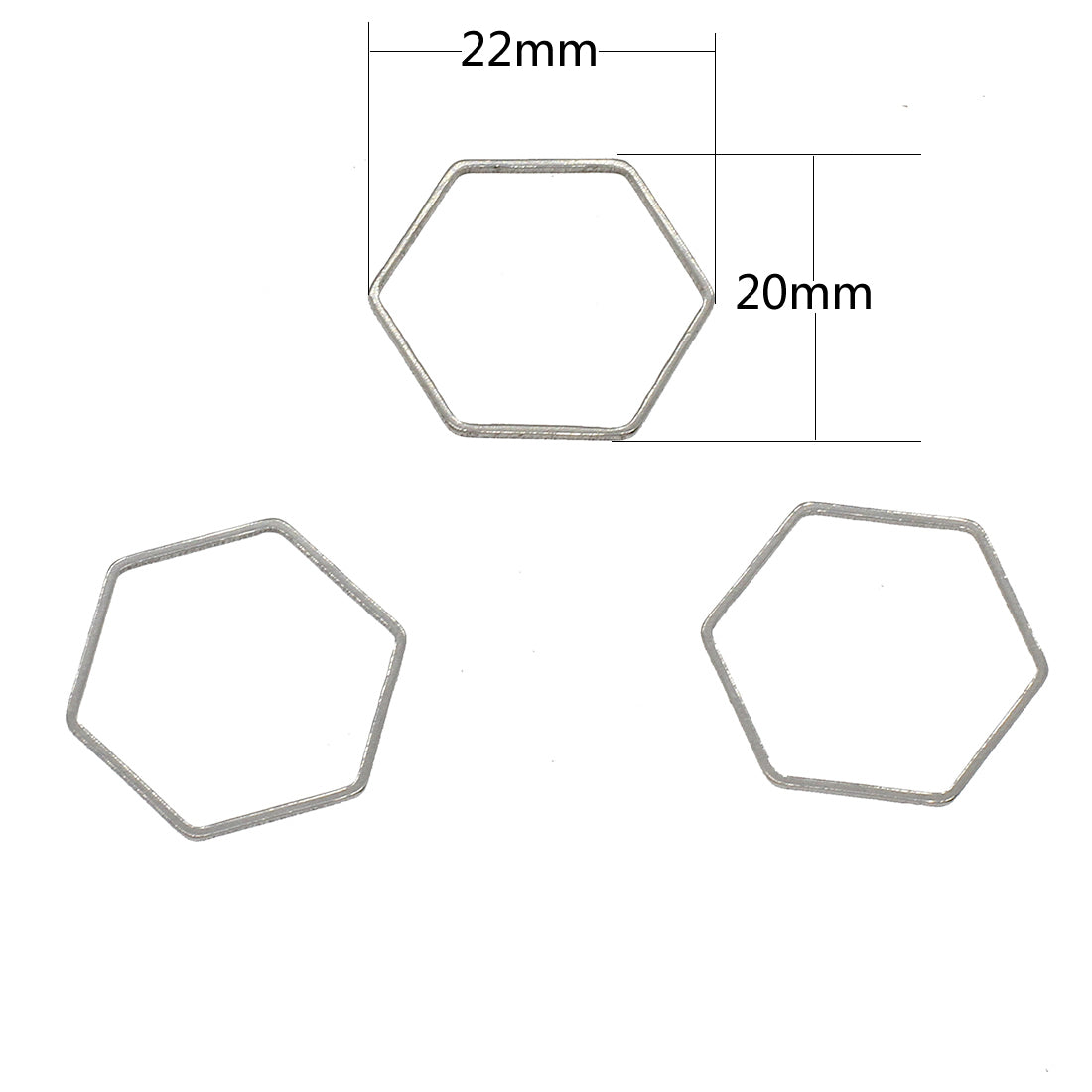 Stainless steel hexagon connector charms, 11mm, 16mm or 20mm