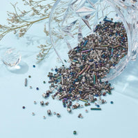 Grey glass seed bead grab bag, Mixed shapes