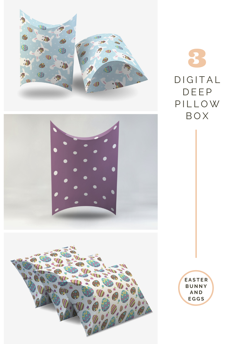 Digital deep pillow box Easter bunny and eggs