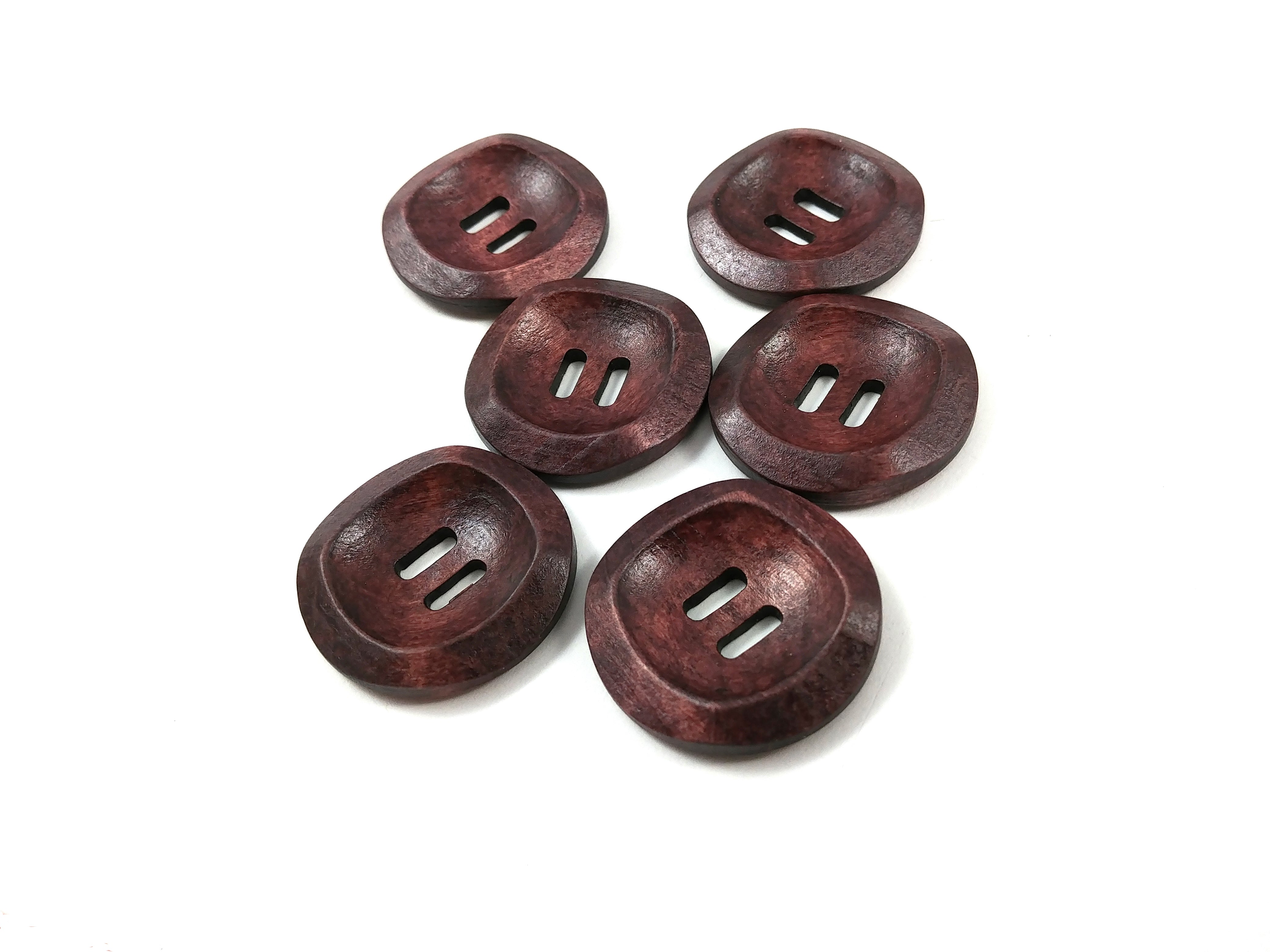 Dark Brown Wooden Sewing Buttons 30mm - set of 6 natural wood button