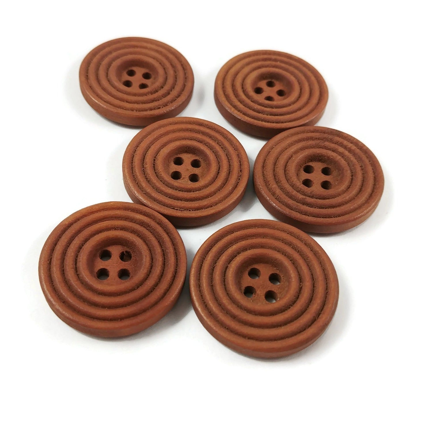 Bouton de bois de 25mm - ensemble de 6 boutons en bois naturel avec cercles