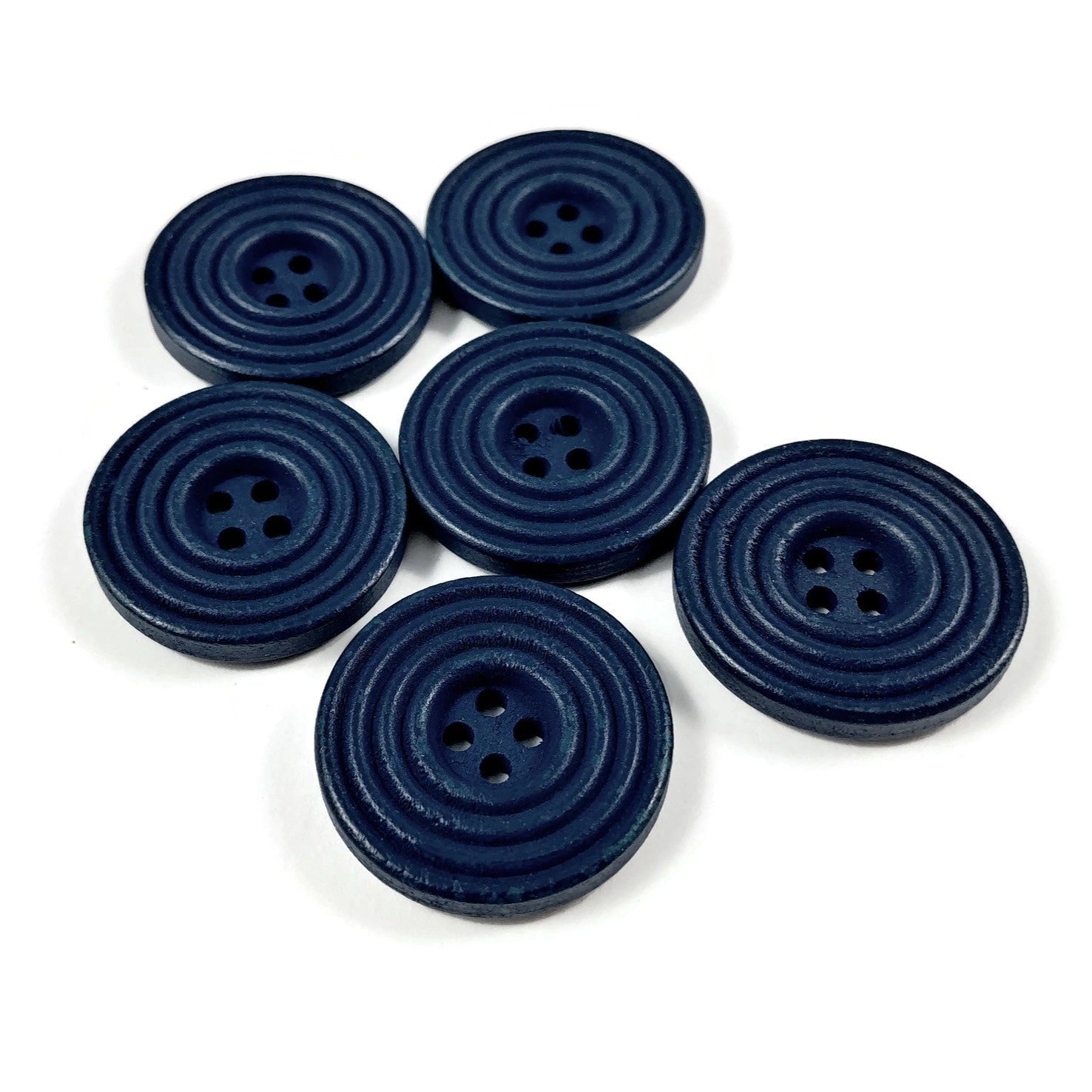  Round Stitch, 25mm, Blue, 6 Recycled Cotton Buttons