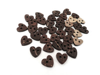Brown Coconut Shell Buttons 10mm -  Heart shape