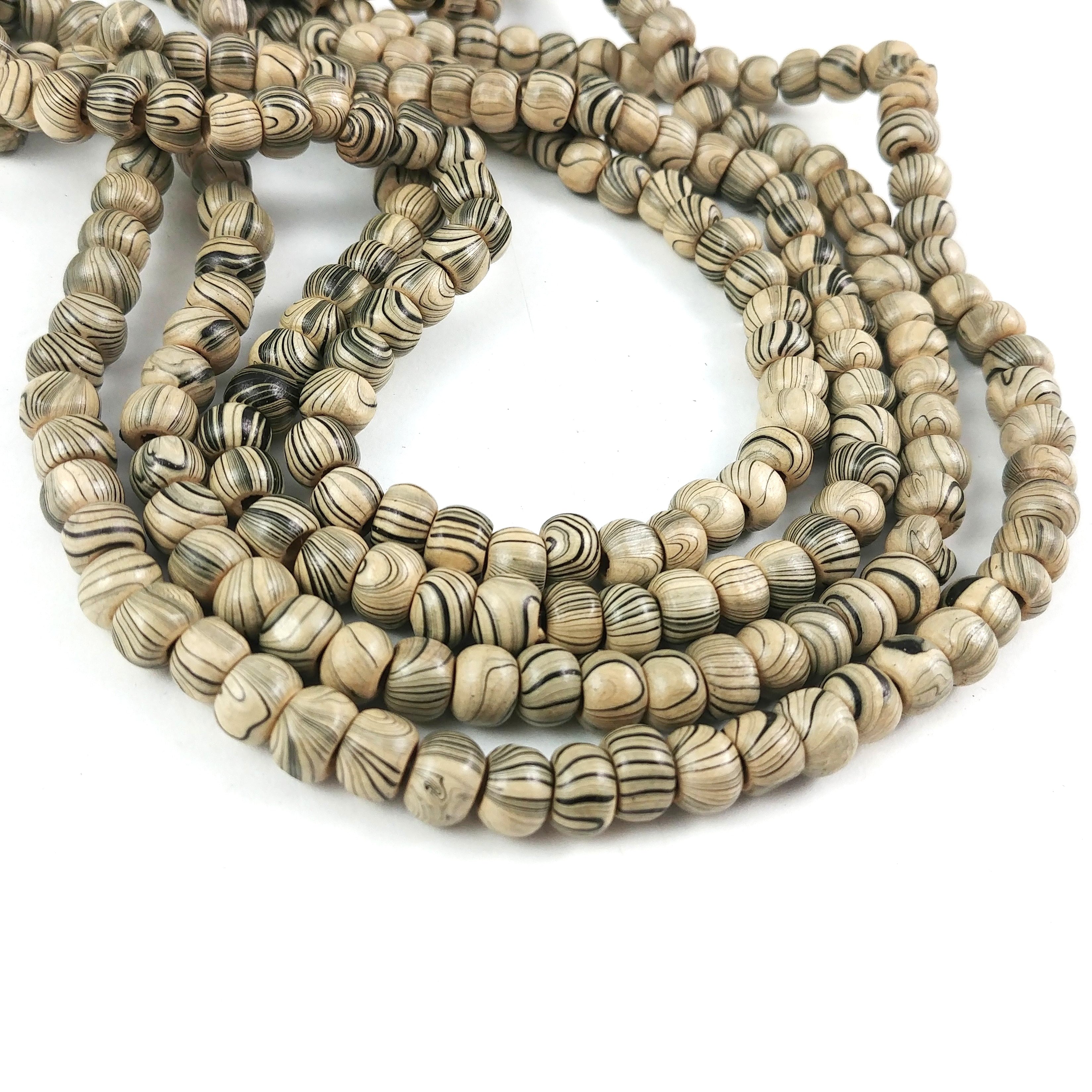 Stripped Beads Natural Wood 7mm round 75pcs