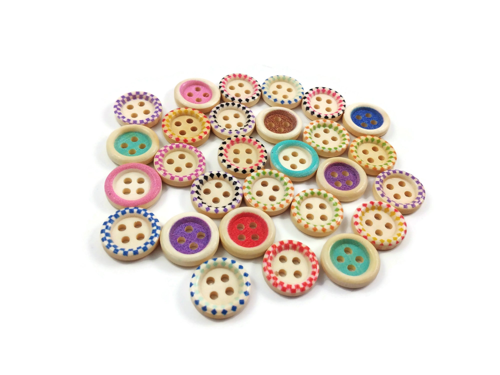 25 Boutons couleurs variées - lot de boutons en bois 15mm