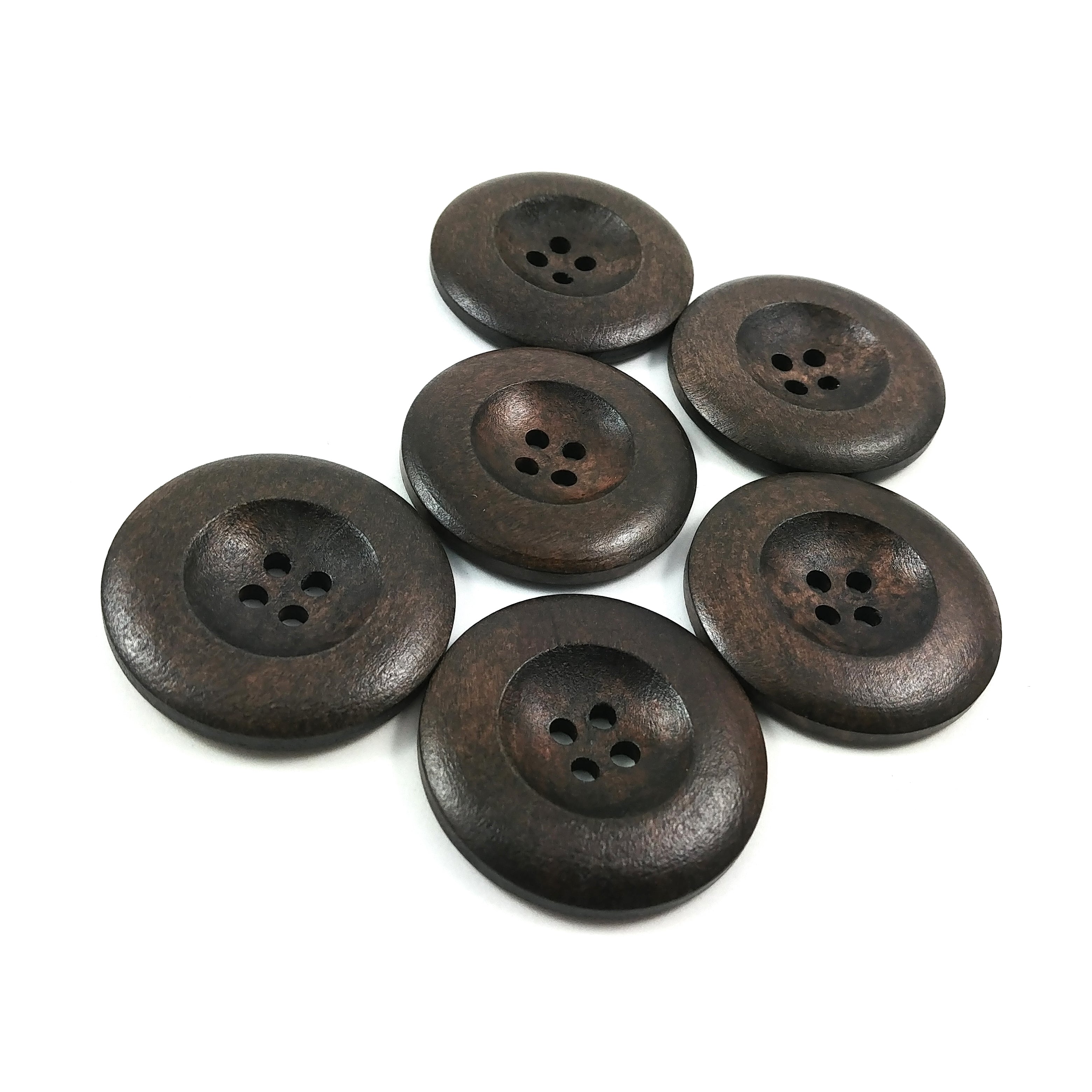 Dark Chocolate Brown Wooden Sewing Buttons 35mm - set of 6 natural wood button