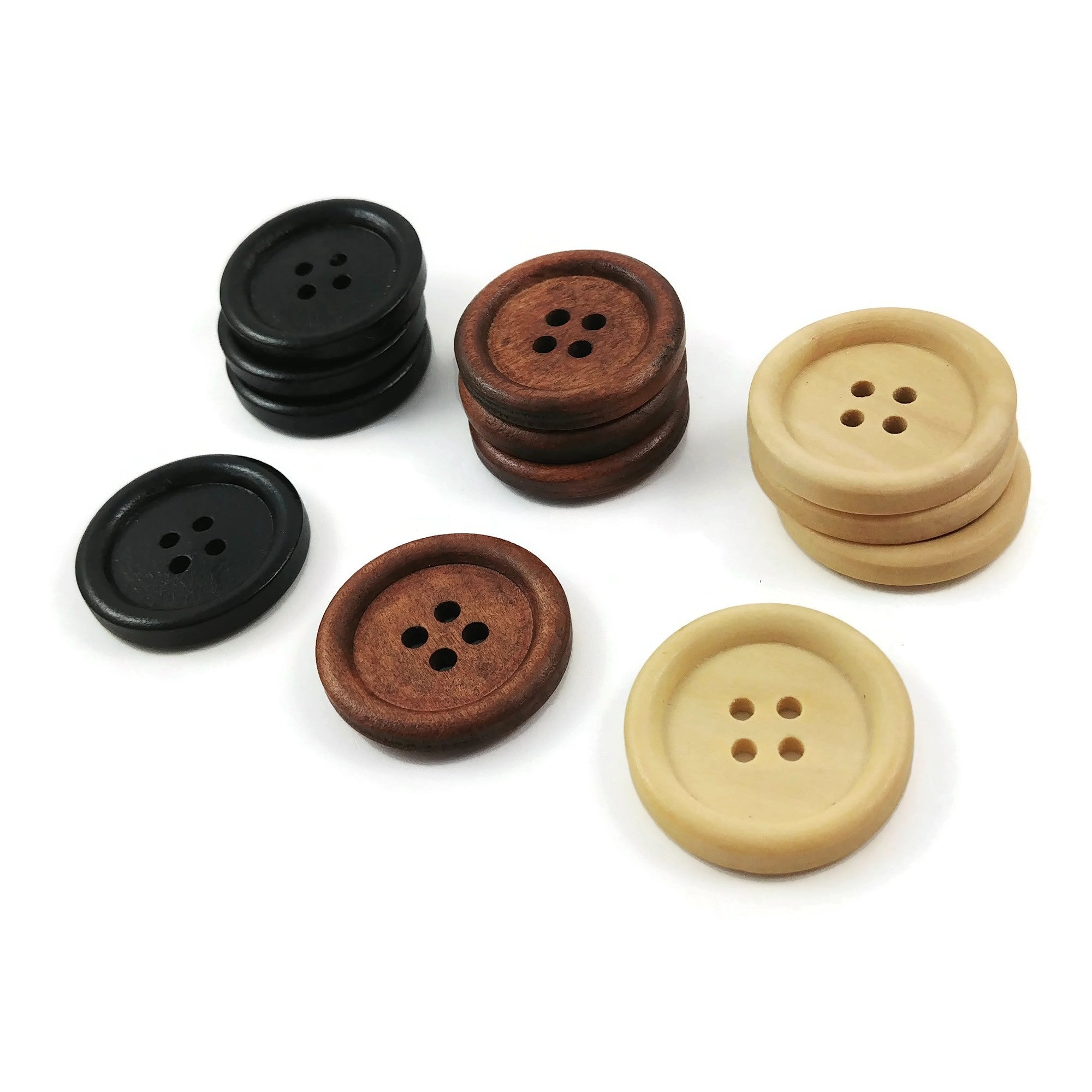 Wooden sewing buttons 25mm - set of 6 natural wood button in black, br
