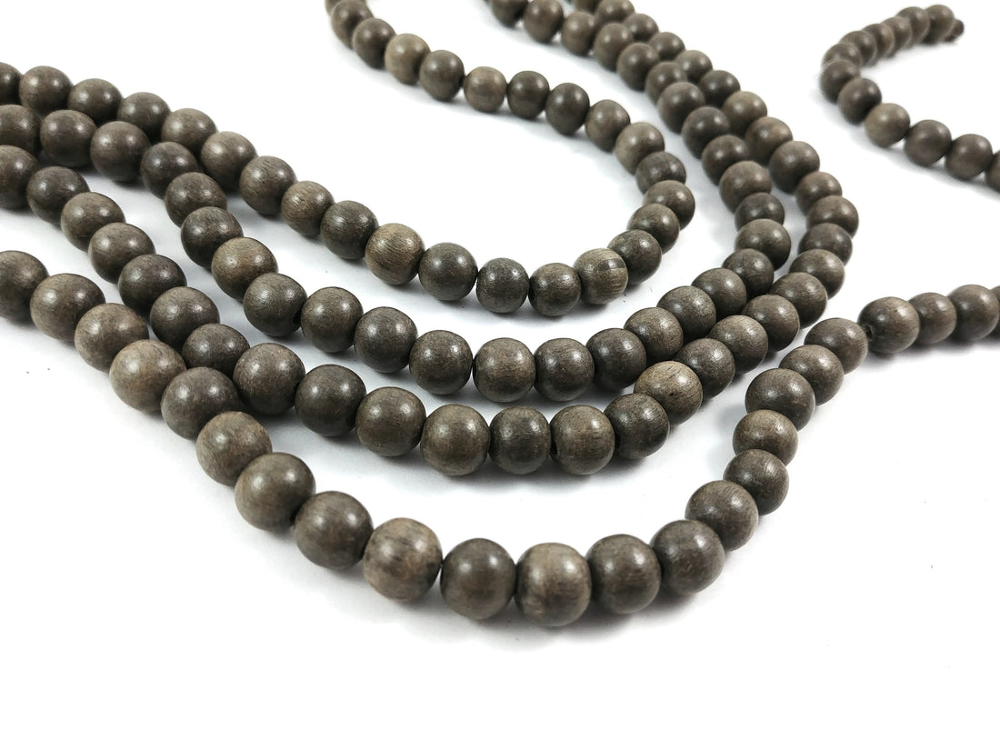 Perles de bois gris taupes rondes de 6mm, 8mm ou 10mm
