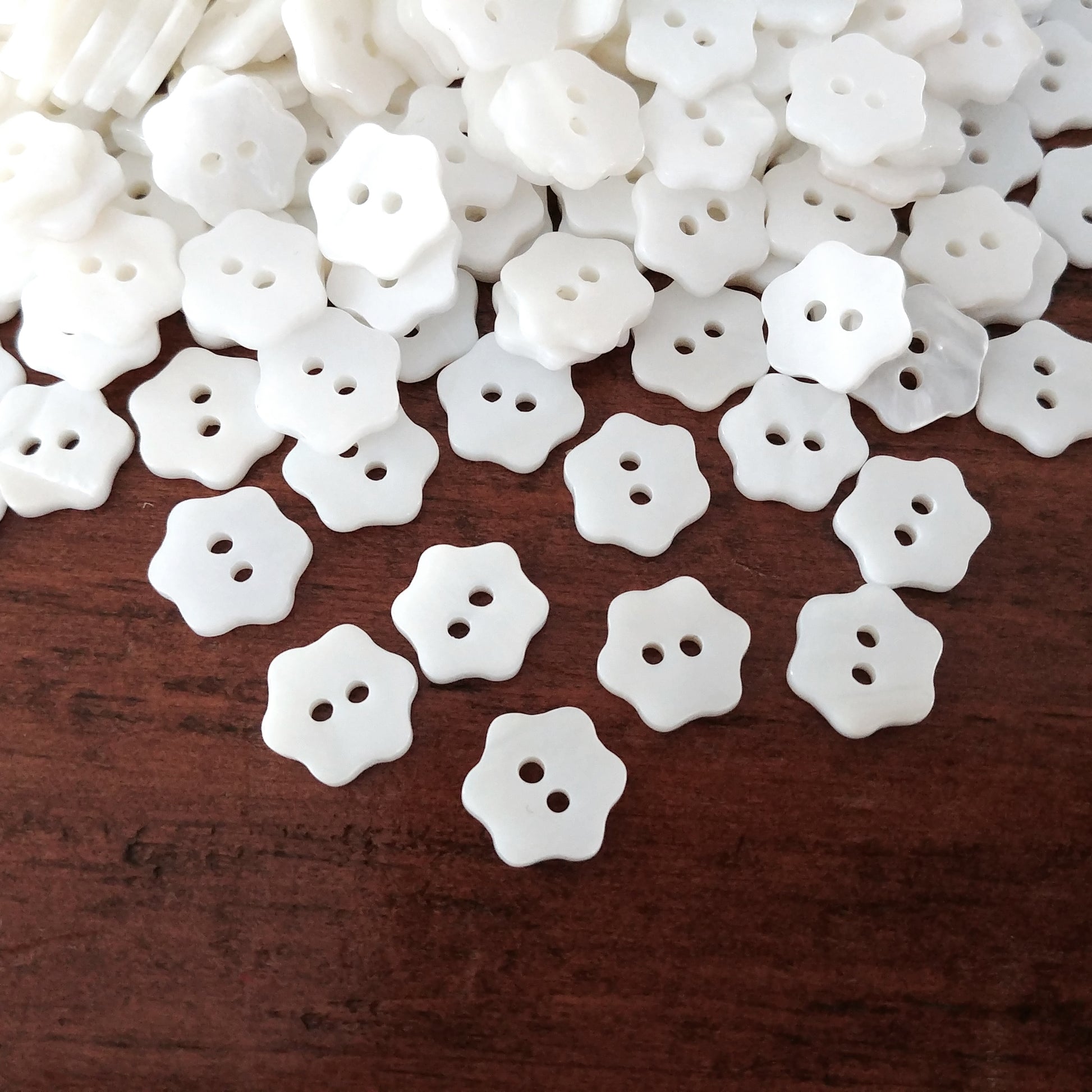 Mother of Pearl Shell Buttons 11 or 13mm - set of 6 white flower buttons
