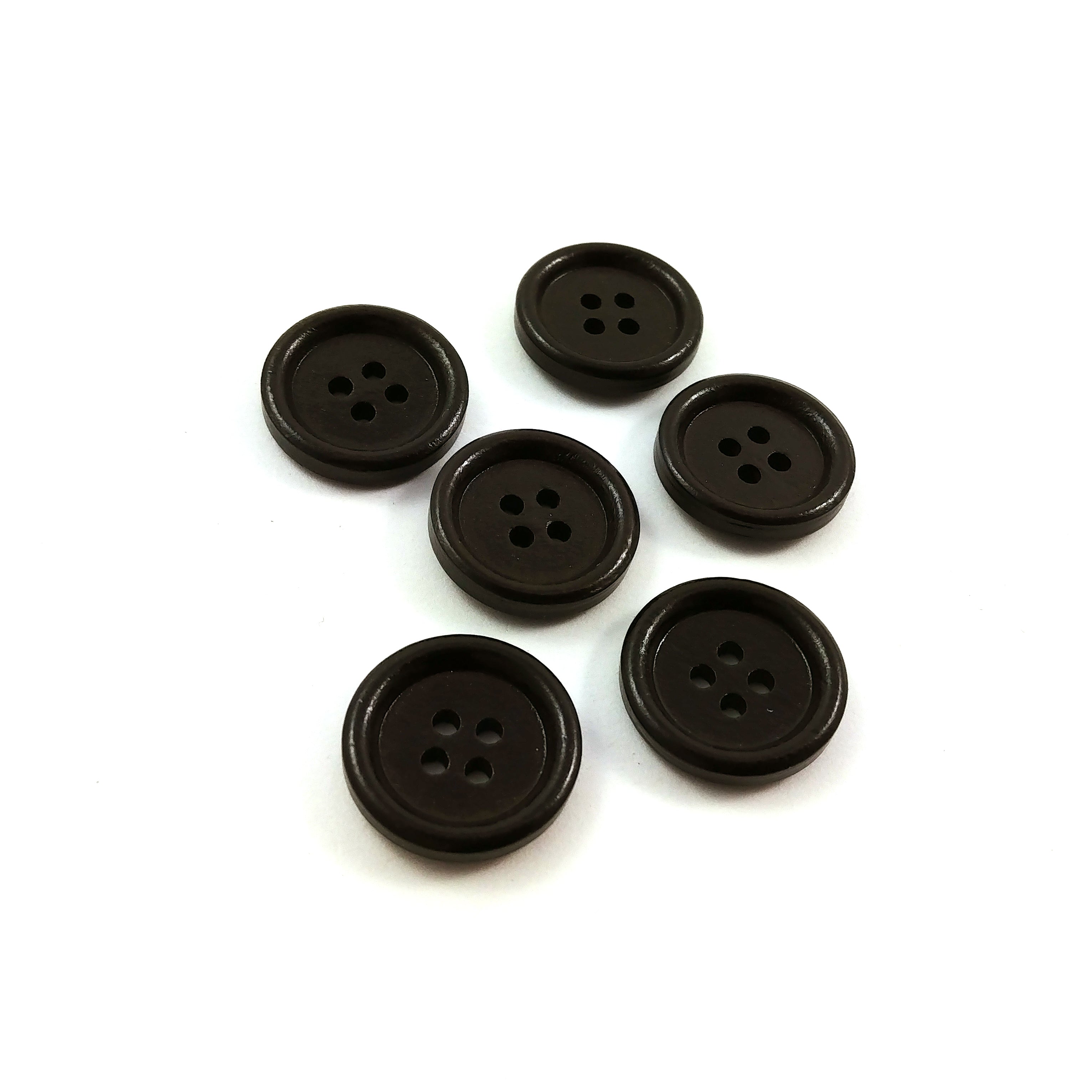 Dark brown Wooden Craft Buttons 18mm - set of 6 wood button