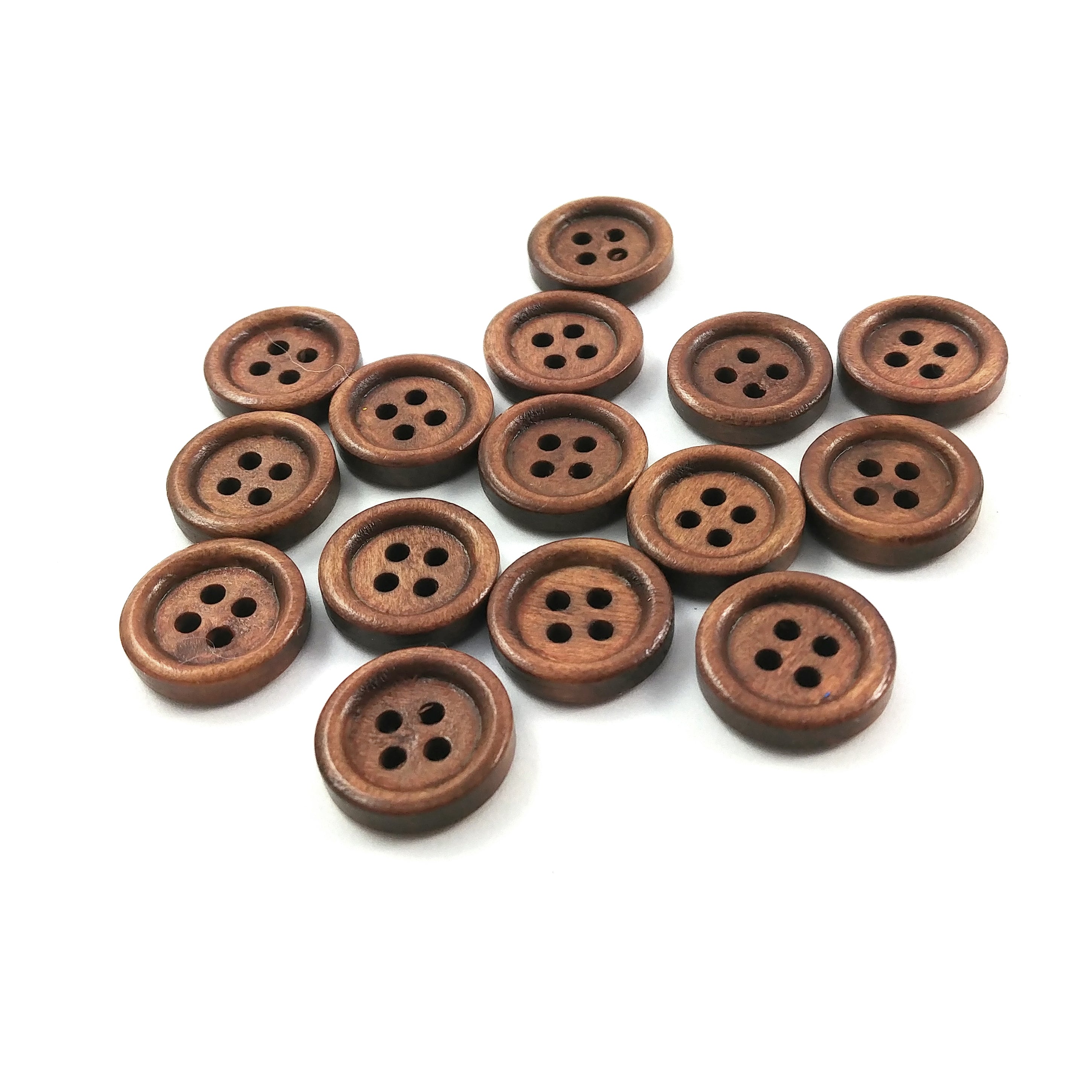 Wood button - Brown 4 Holes Wooden Sewing Buttons 15mm - set of 15