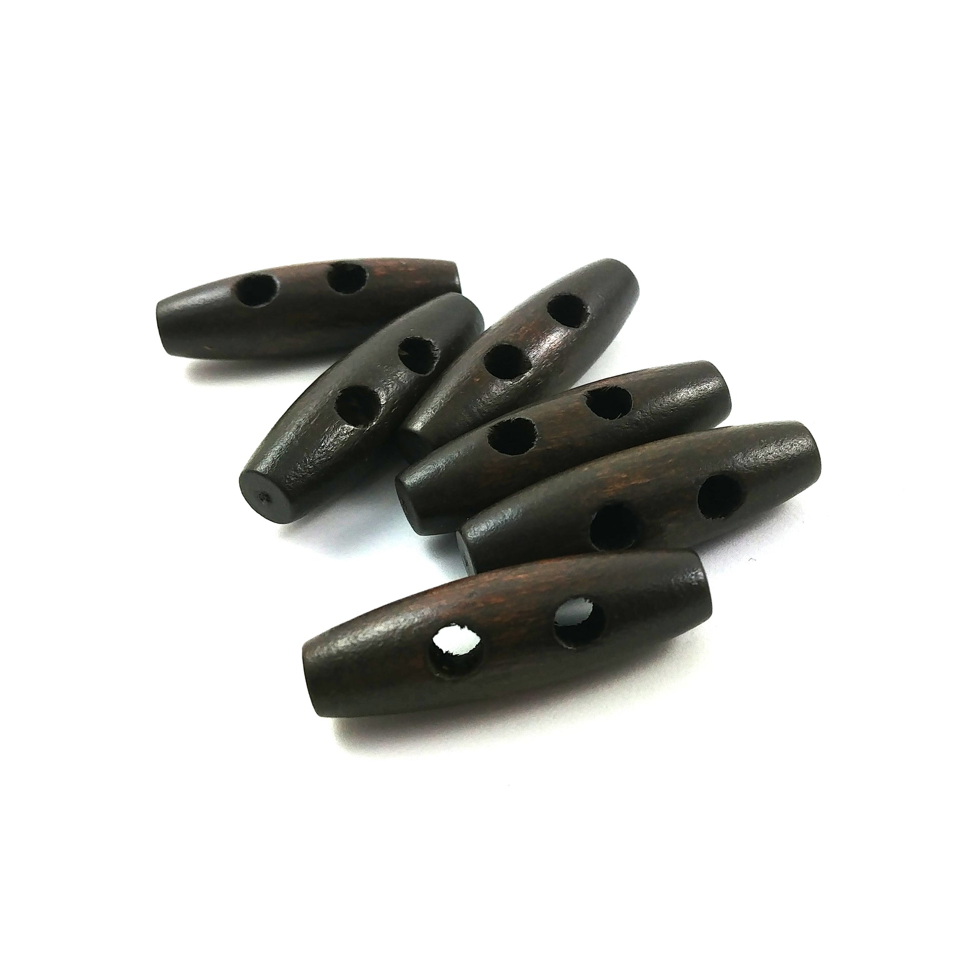 6 wooden Toggle Buttons - Dark Brown 3.5 x 1.1cm