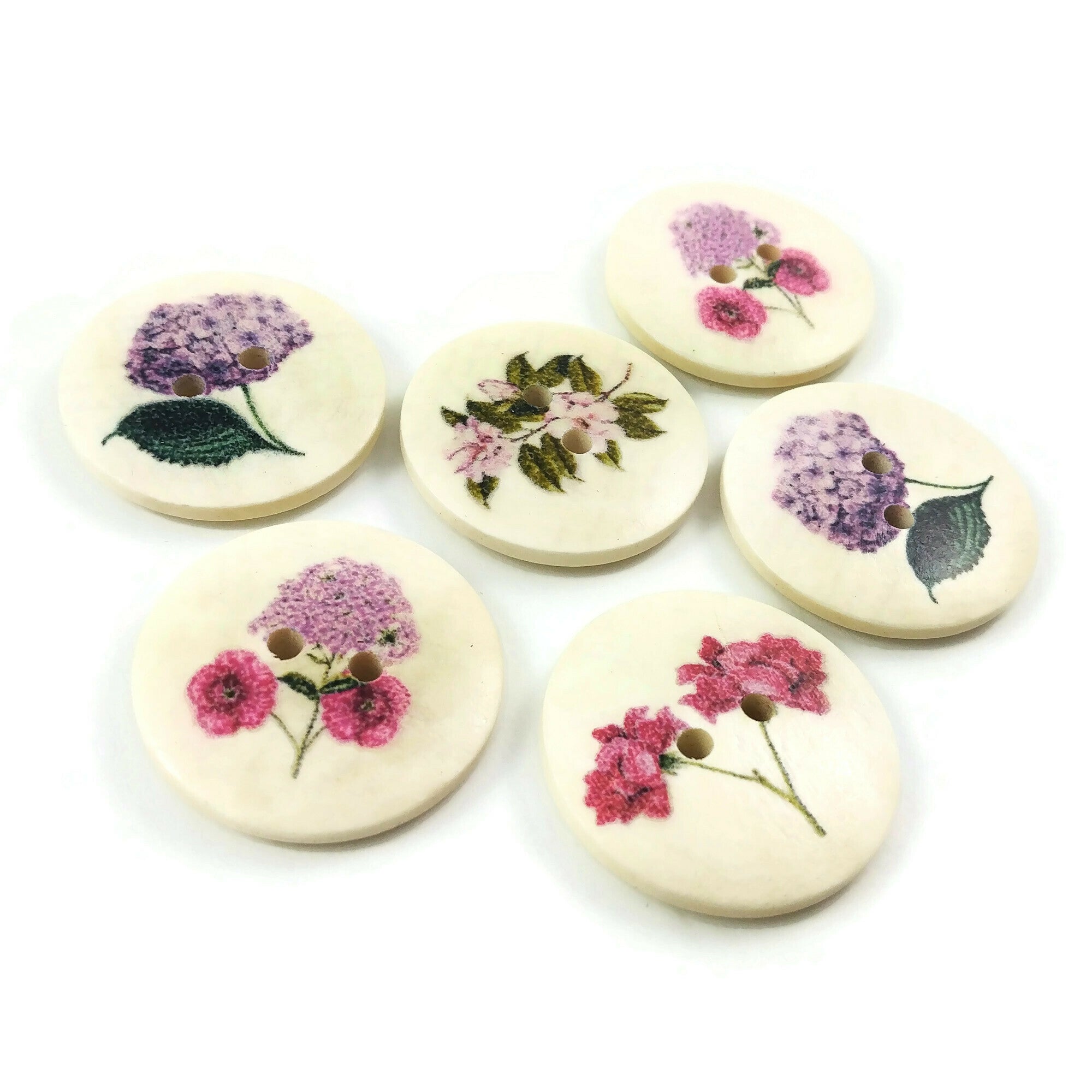 Flower wood sewing buttons - 6 Mixed Patterns craft buttons