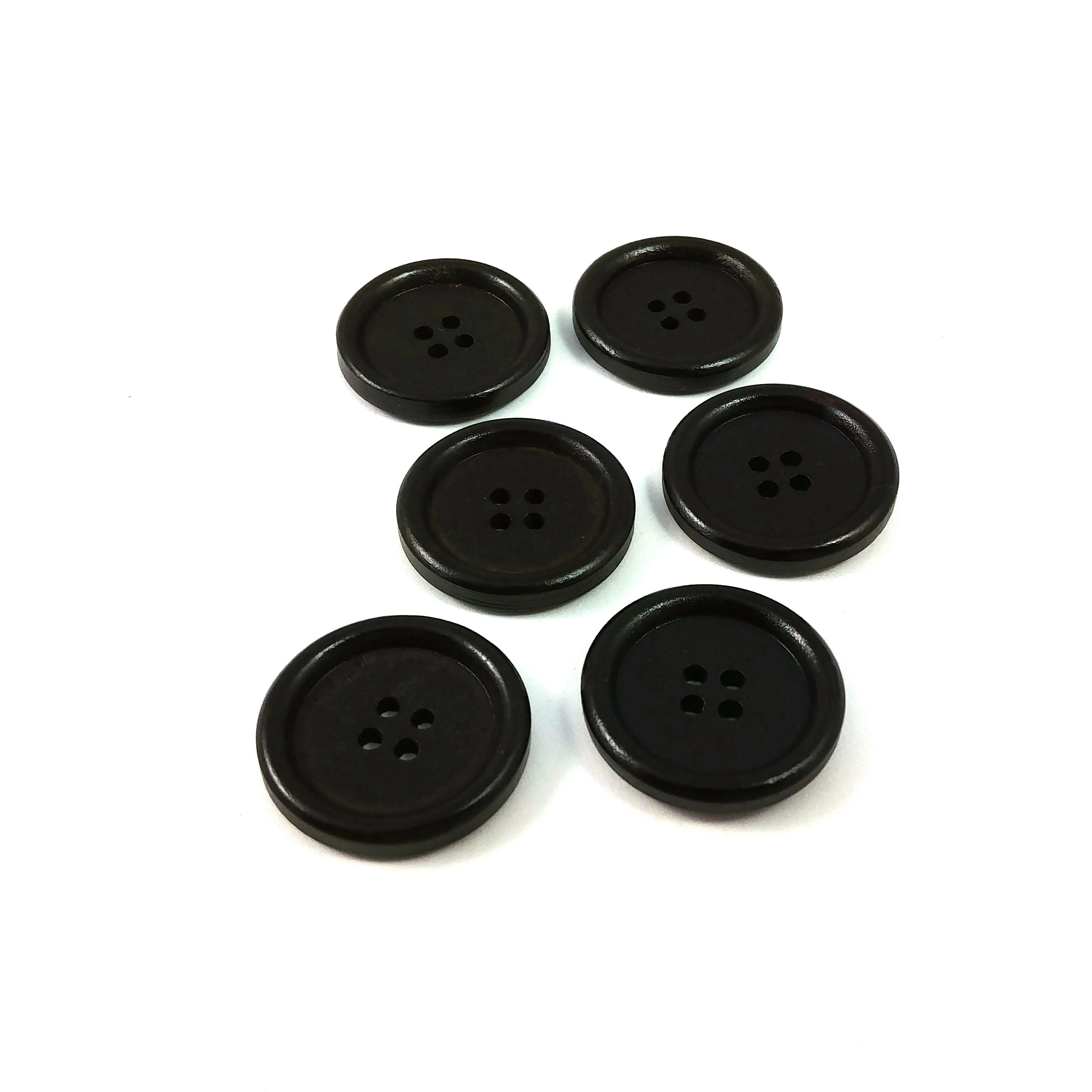 Dark brown Wooden Craft Buttons 25mm - set of 6 wood buttons