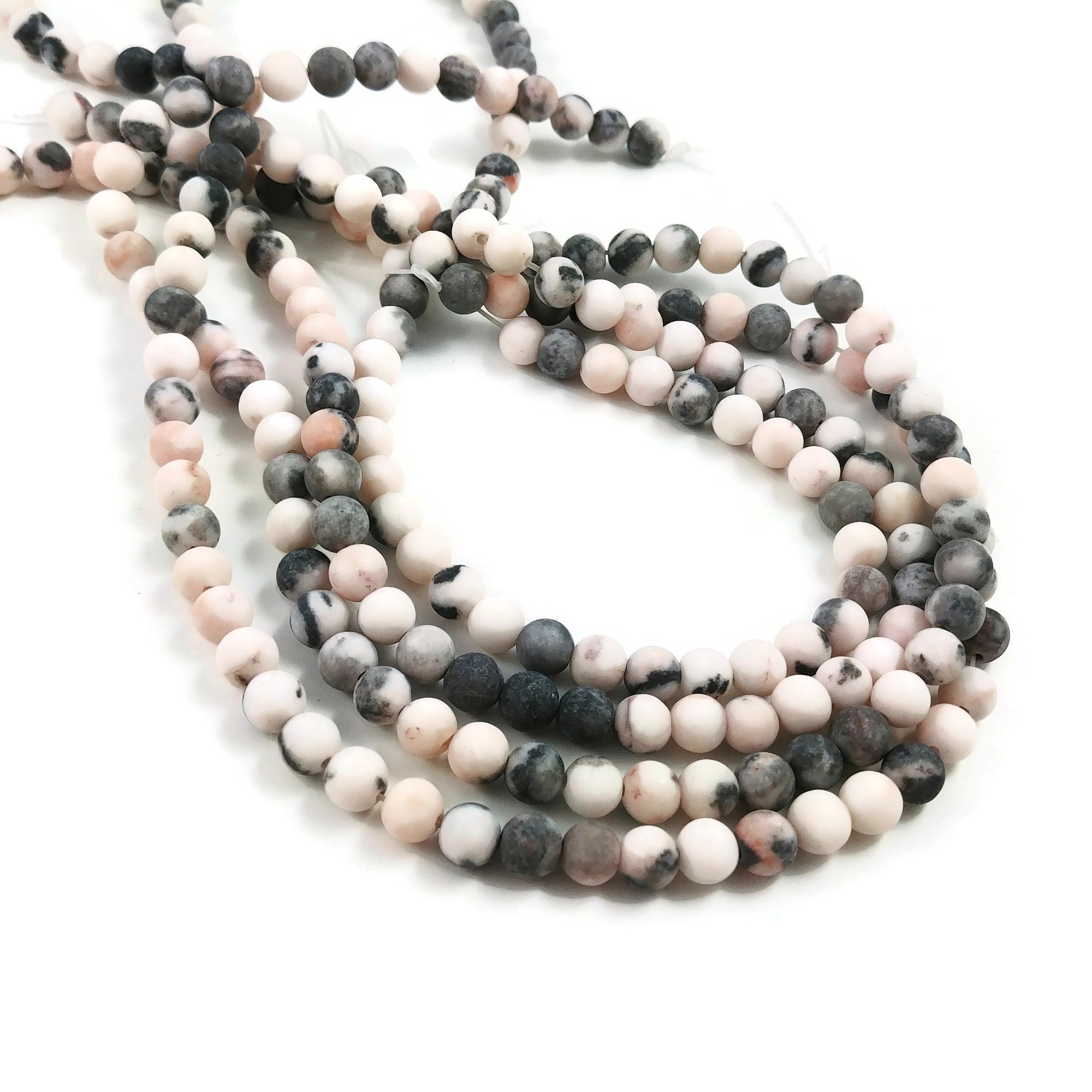 Natural Pink Zebra Jasper Frosted Stone Beads Strands 4, 6 or 8mm Round