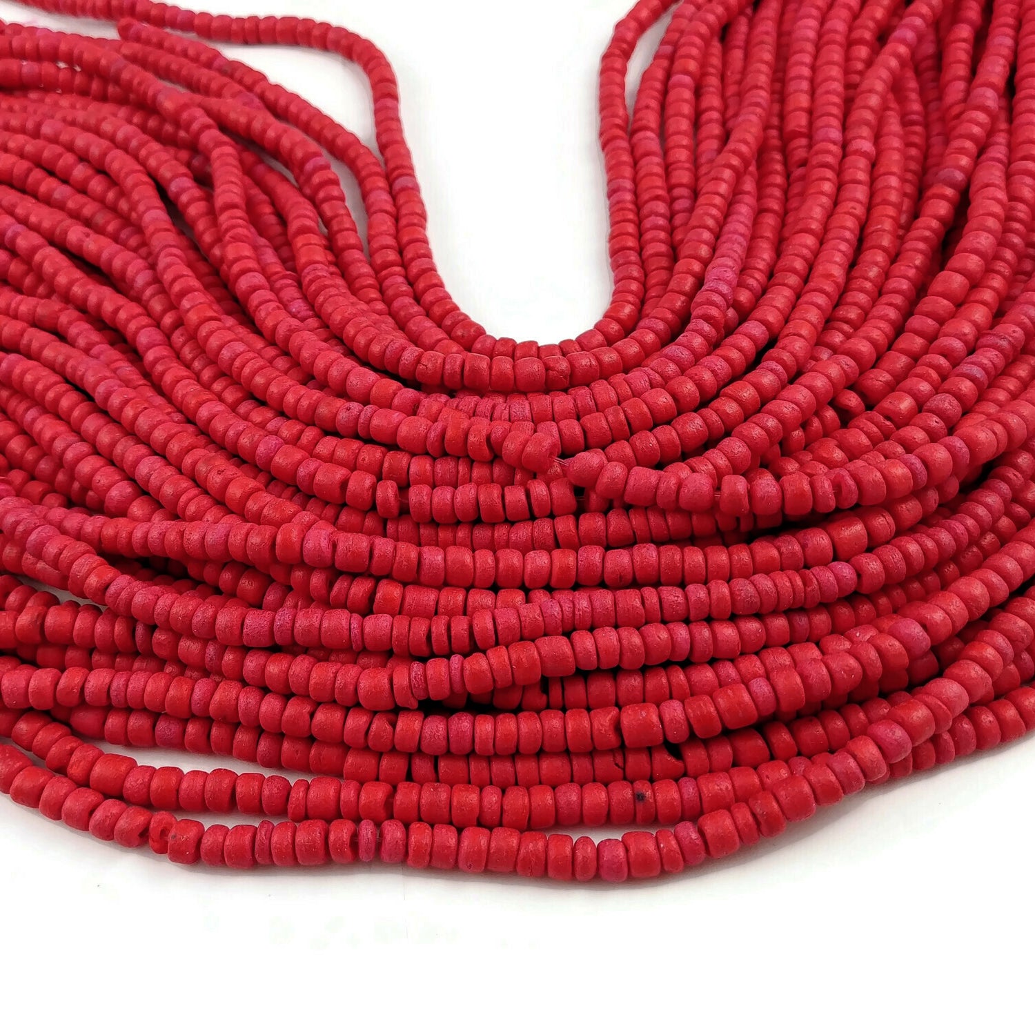 Red coconut beads - Wooden rondelle disk beads 5mm