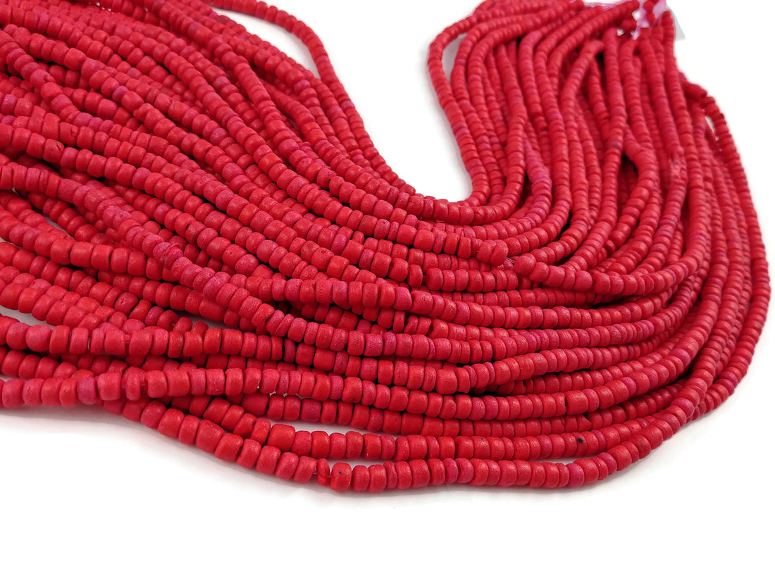 Red coconut beads - Wooden rondelle disk beads 5mm