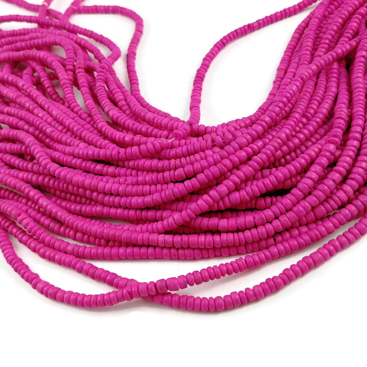 Fushia pink coconut beads - Wooden rondelle disk beads 4-5mm