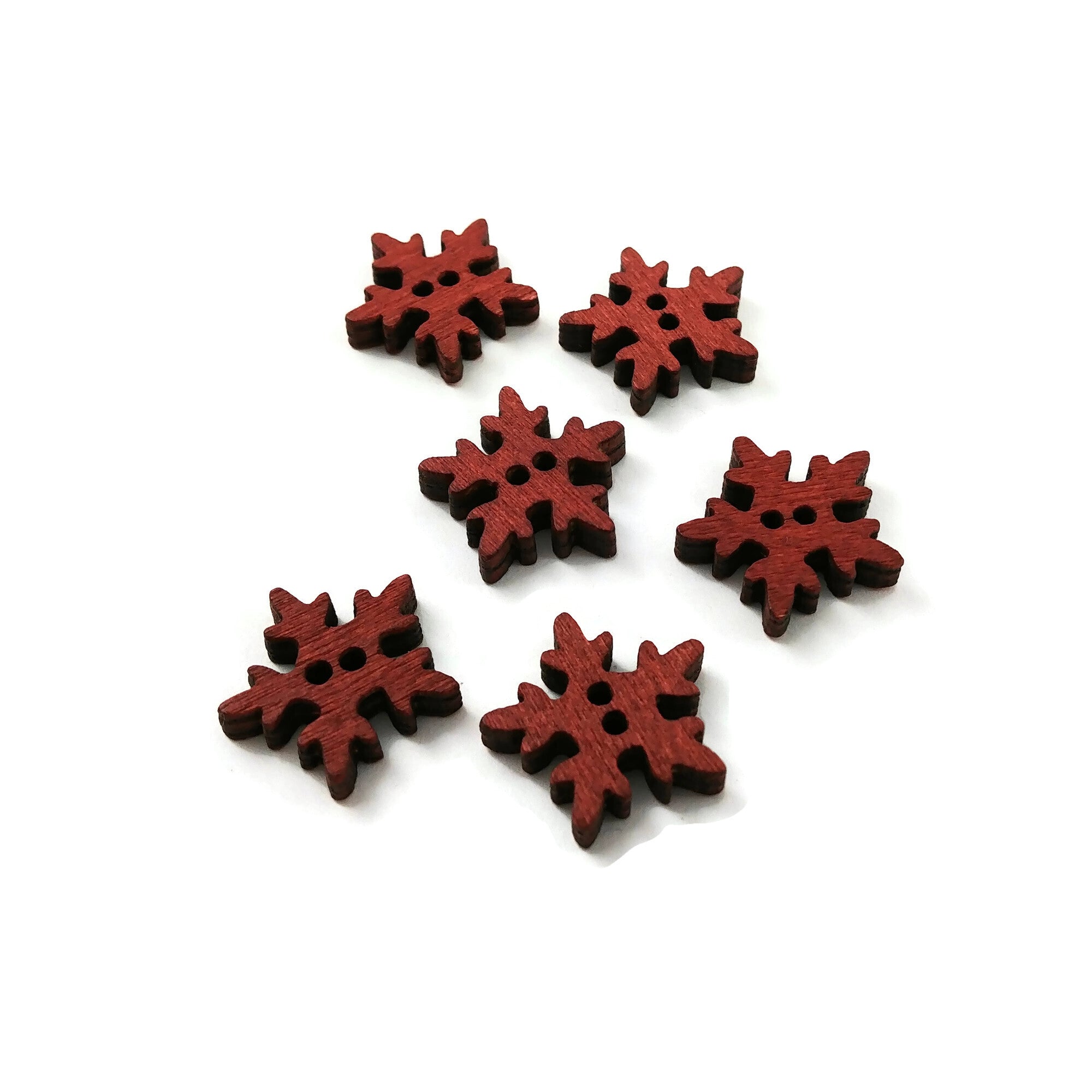 6 Snowflake Wooden Buttons - craft buttons 18mm